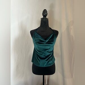 Emerald Cowl Neck Halter Tie Top Medium Velvet Velour Jewel Tones Going out
